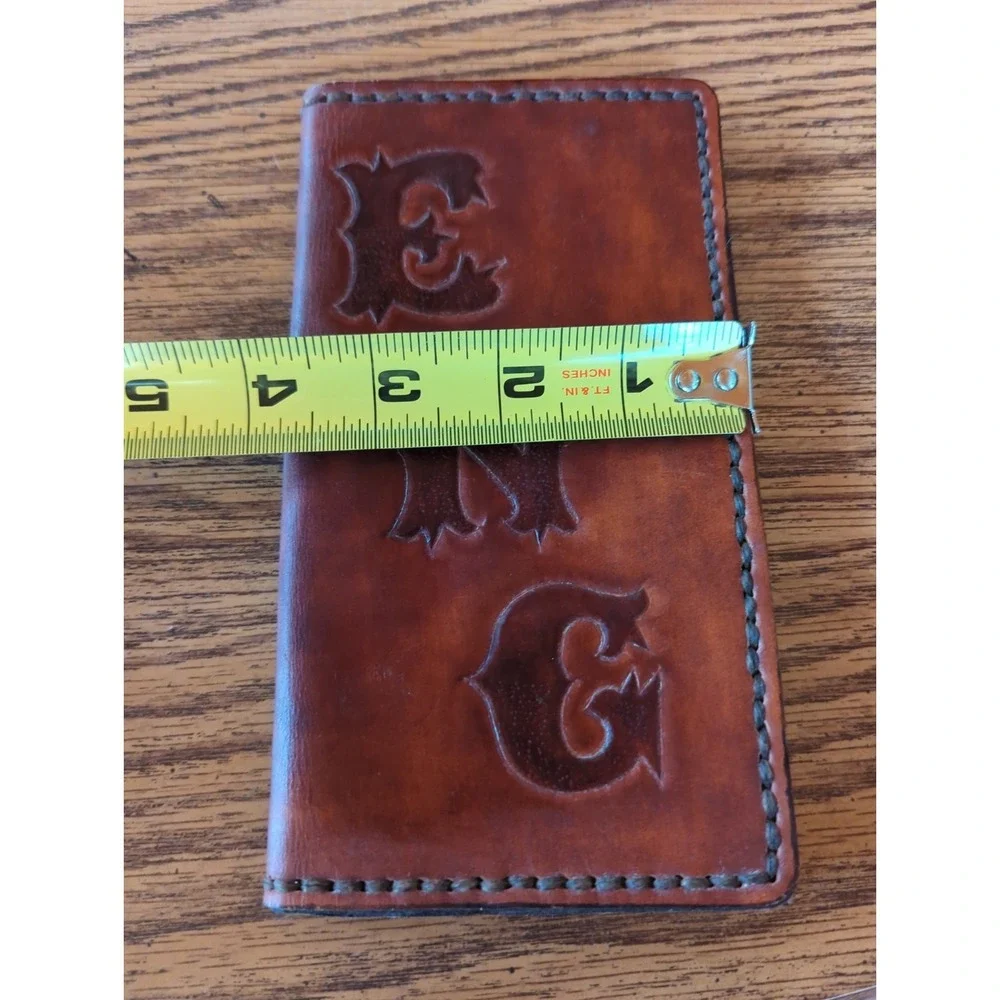 Handmade‎ Brown Leather Bifold Wallet Hand Tooled ENG Horse Scene Rustic Western